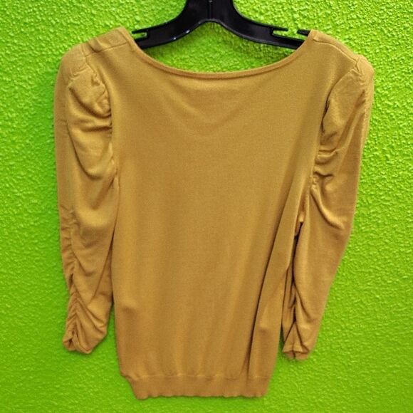 INC International Concepts Gold Blouse with Puff Sleeves and Fitted Style - Picture 3 of 3